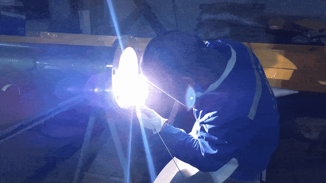 Welding in the boilermaking workshop